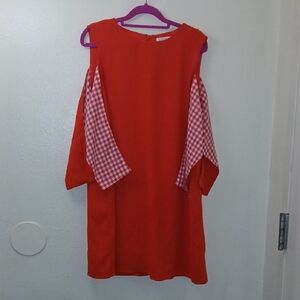 Stylish Red Gingham Sleeve Dress Nwot